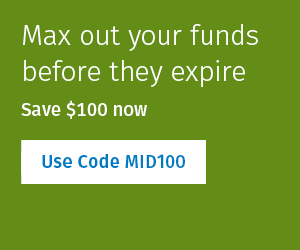 White promotional text on a green background above a white button with blue text.